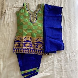 Kids Green and blue salwaar kameez.